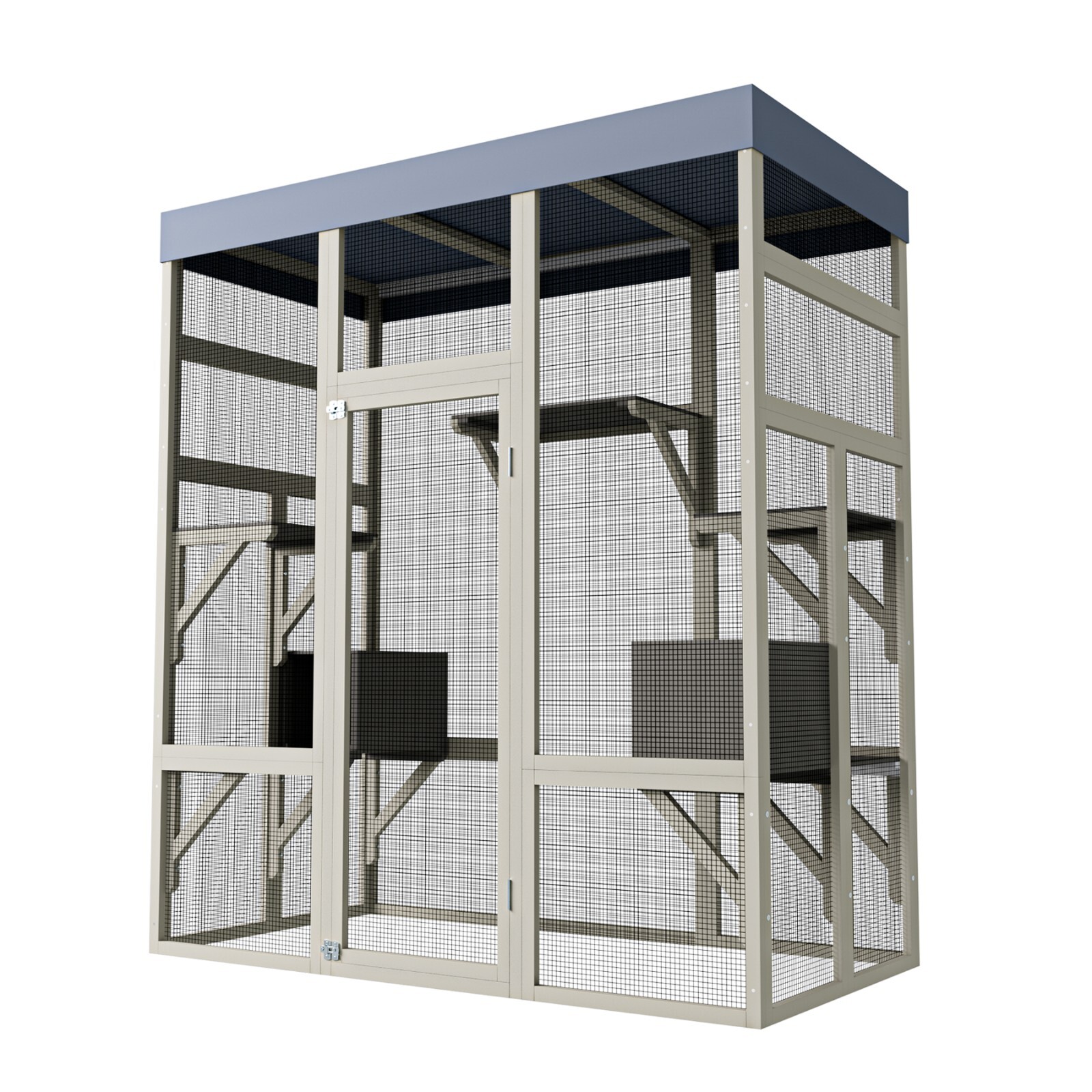 70.1" H Outdoor Cat House Enclosure Catio Wooden Large Cage Pet with Platforms