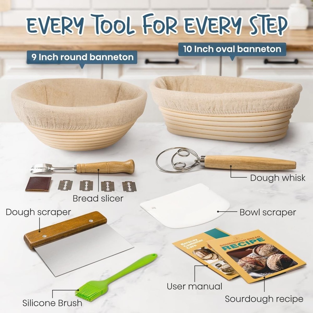 Sourdough Baking Kit with Rattan Proofing Baskets