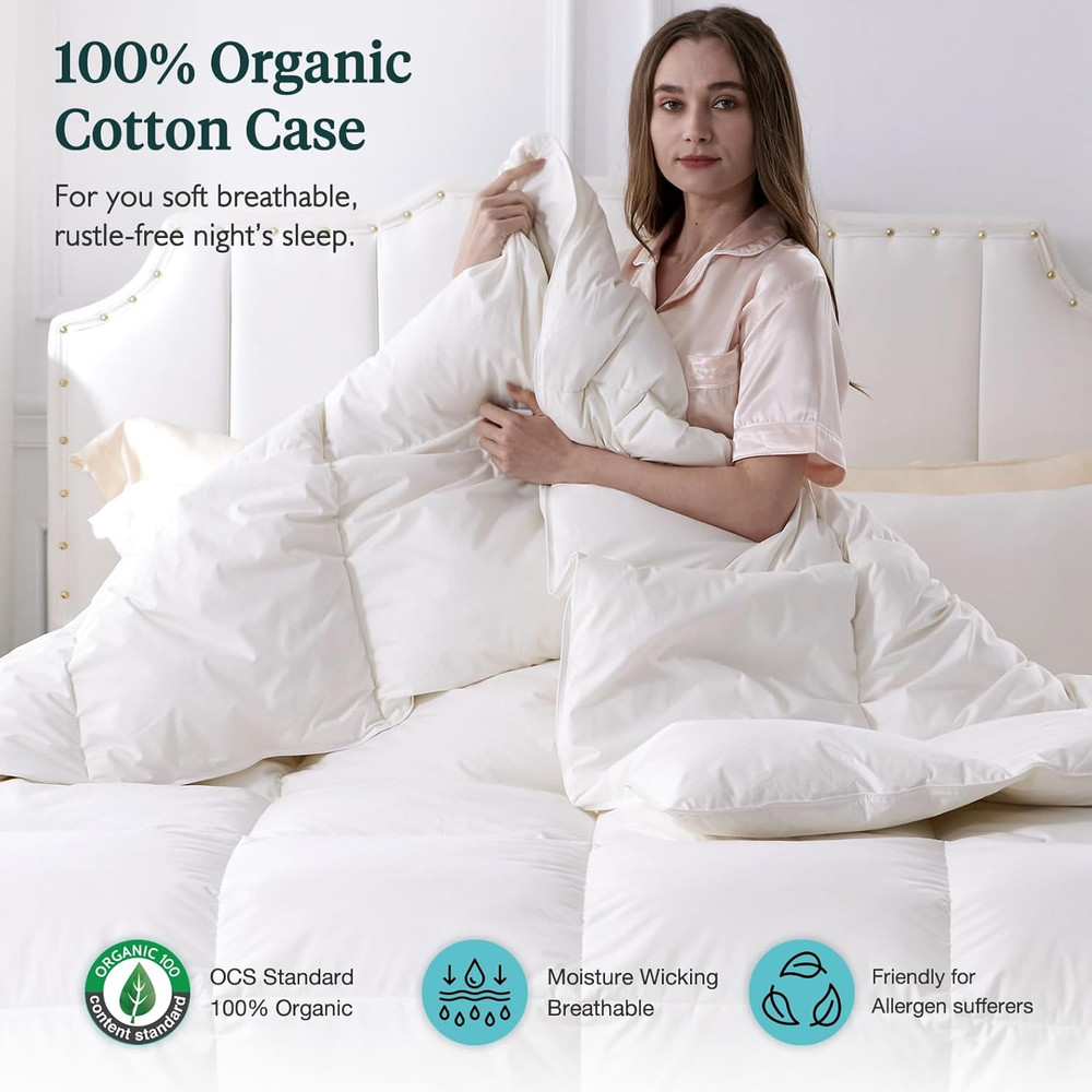 Feathers & down Comforter, Organic Duvet Insert, 100% Cotton Shell, Ethically-So