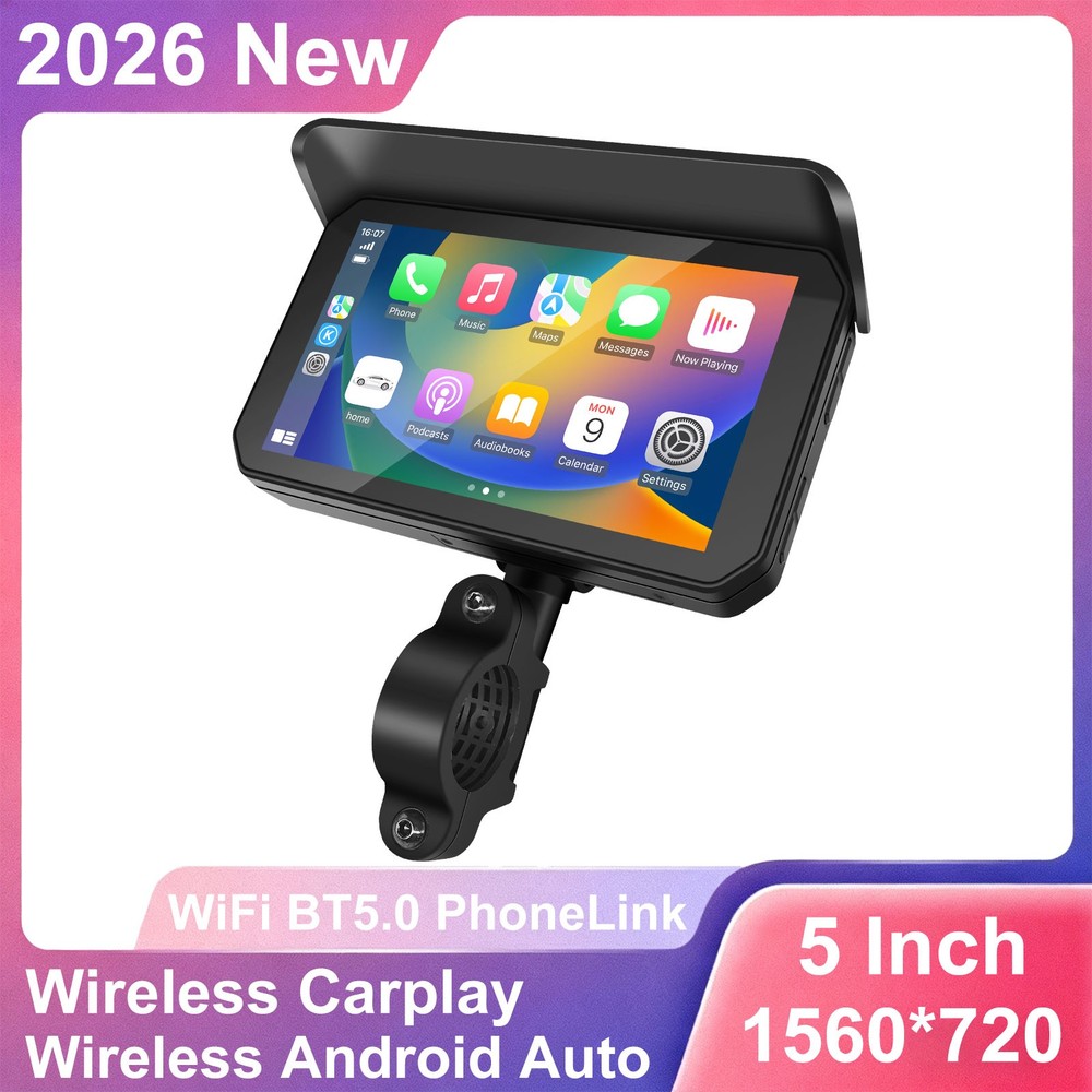 5" Motorcycle Wireless CarPlay Android Auto GPS Navigation Bright Touch Screen