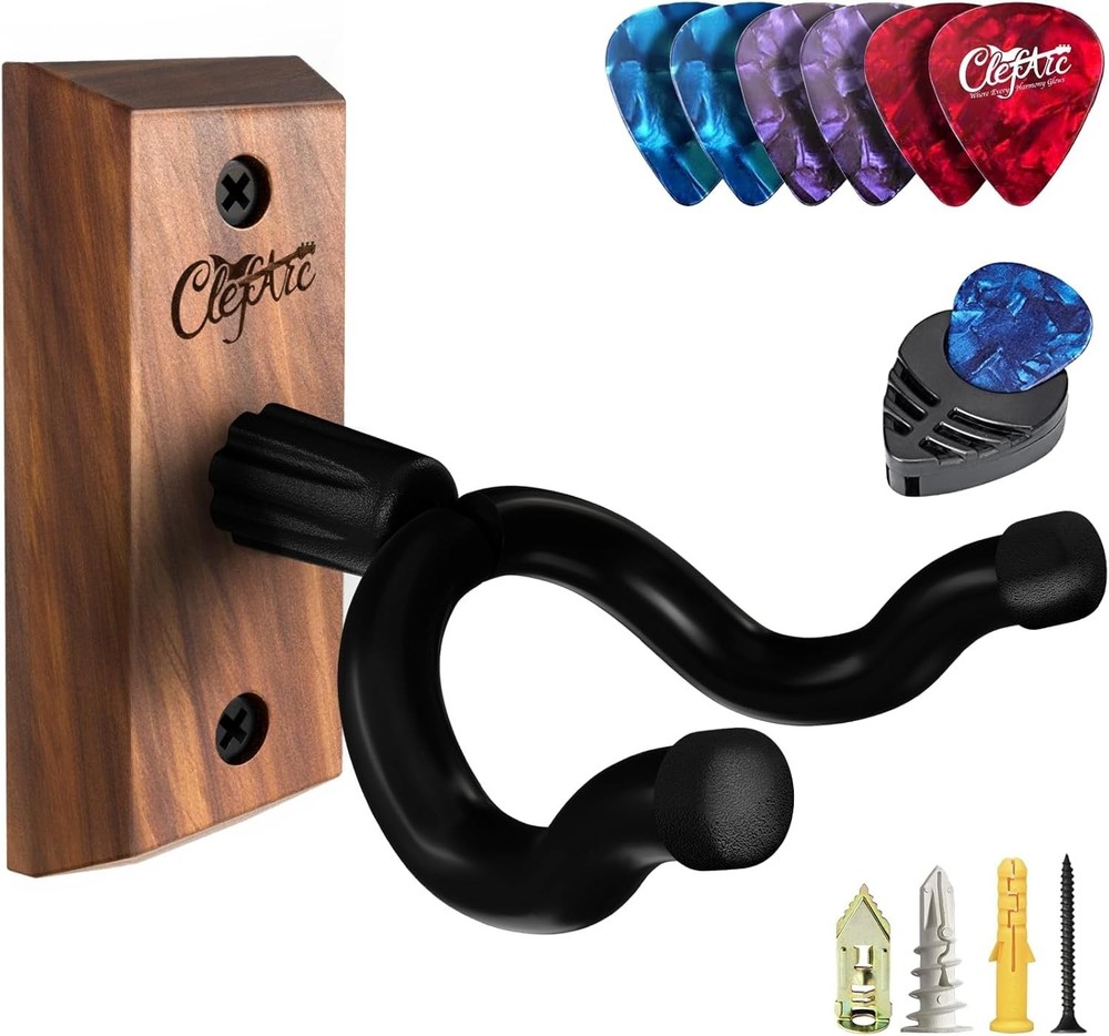 Black Walnut Guitar Wall Mount with Picks & Hardware