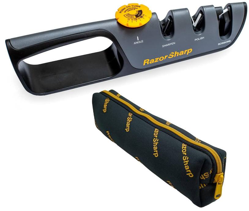 RazorSharp Knife Sharpener, Adjustable Angle Guide, Diamond Ceramic Stones
