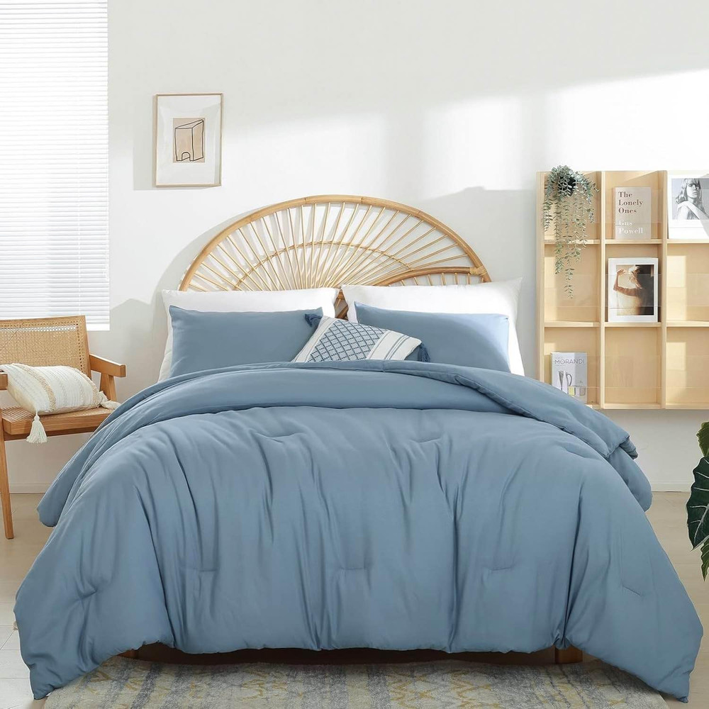 Boho Dusty Blue 3PCS Microfiber Bed Comforter Set for All Seasons - Soft, Lightw