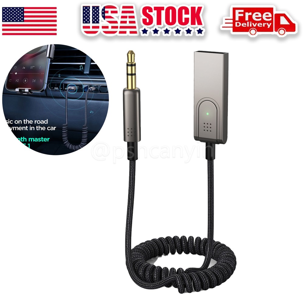 Aux to Bluetooth 5.1 Adapter 3.5mm Bluetooth Receiver Microphone for Car