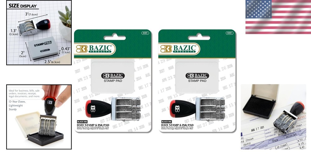 Efficient Date Stamp Set: 2-Pack with Adjustable Features and Ink Pad Included