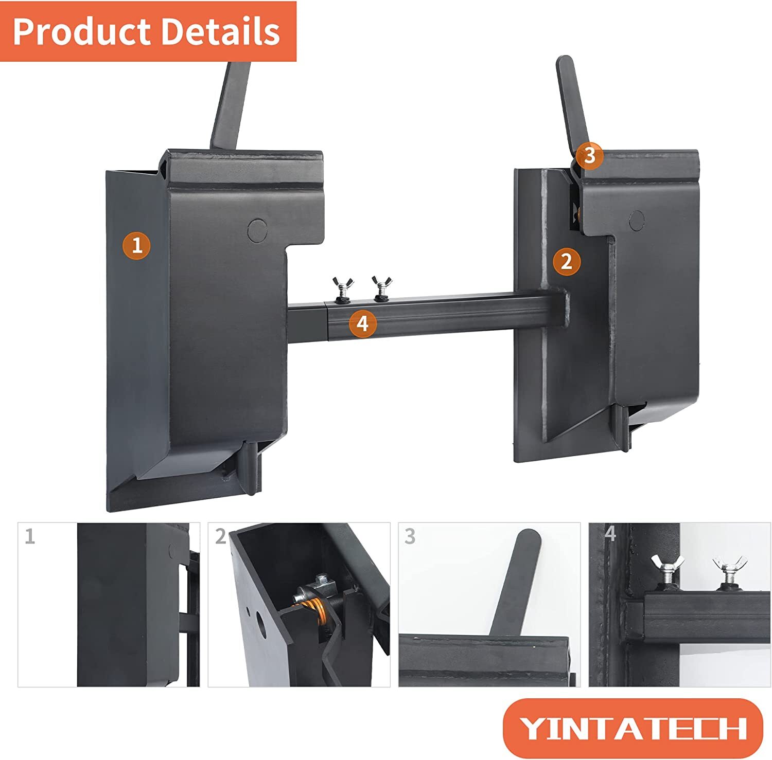 Quick Tach Conversion Adapter Attach W/ Adjustable Cross Brace Skid Steer 4000lb