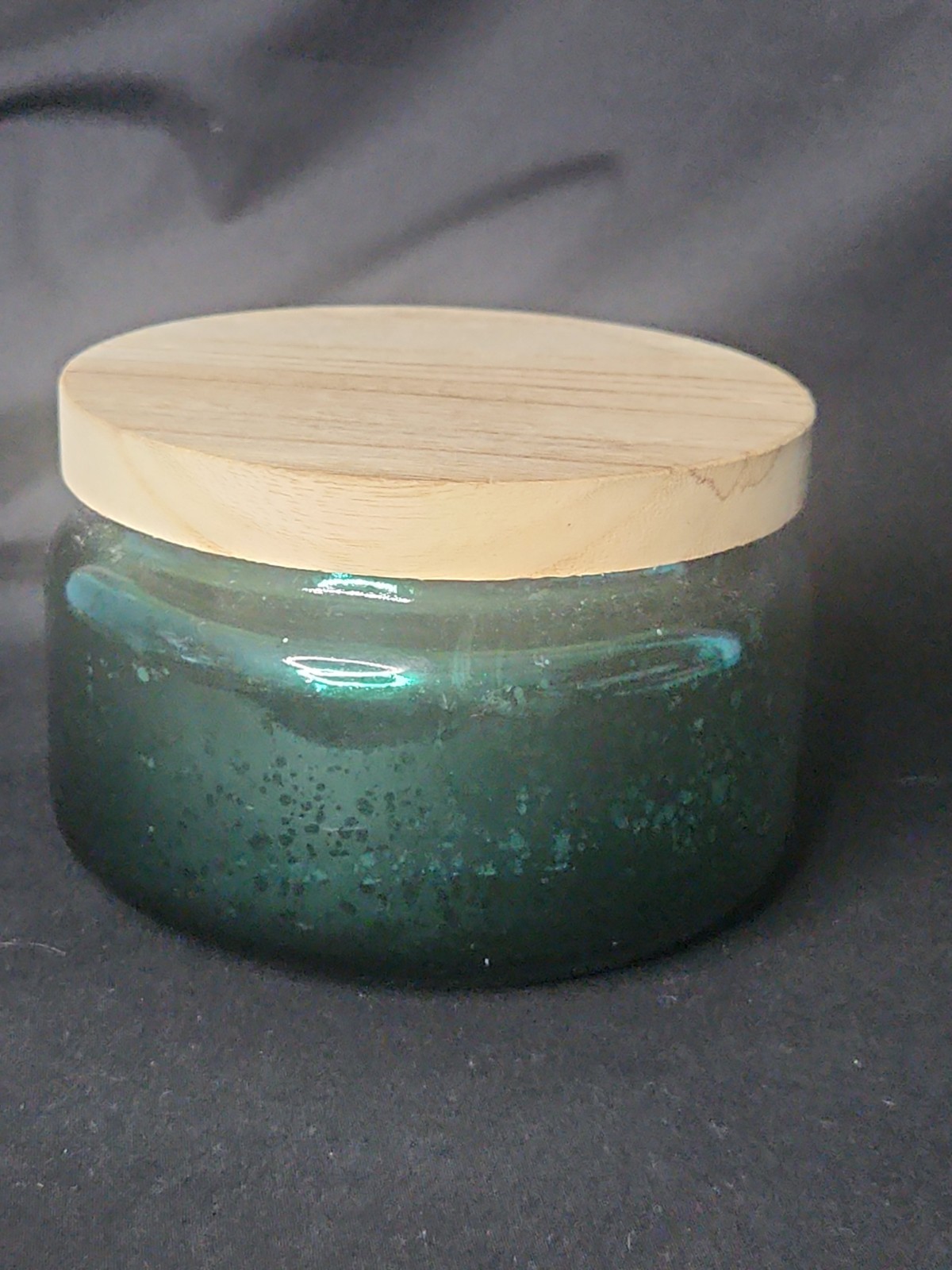 Empty Candle Jar with Wooden Lid Green "Mercury" Glass Refillable Storage