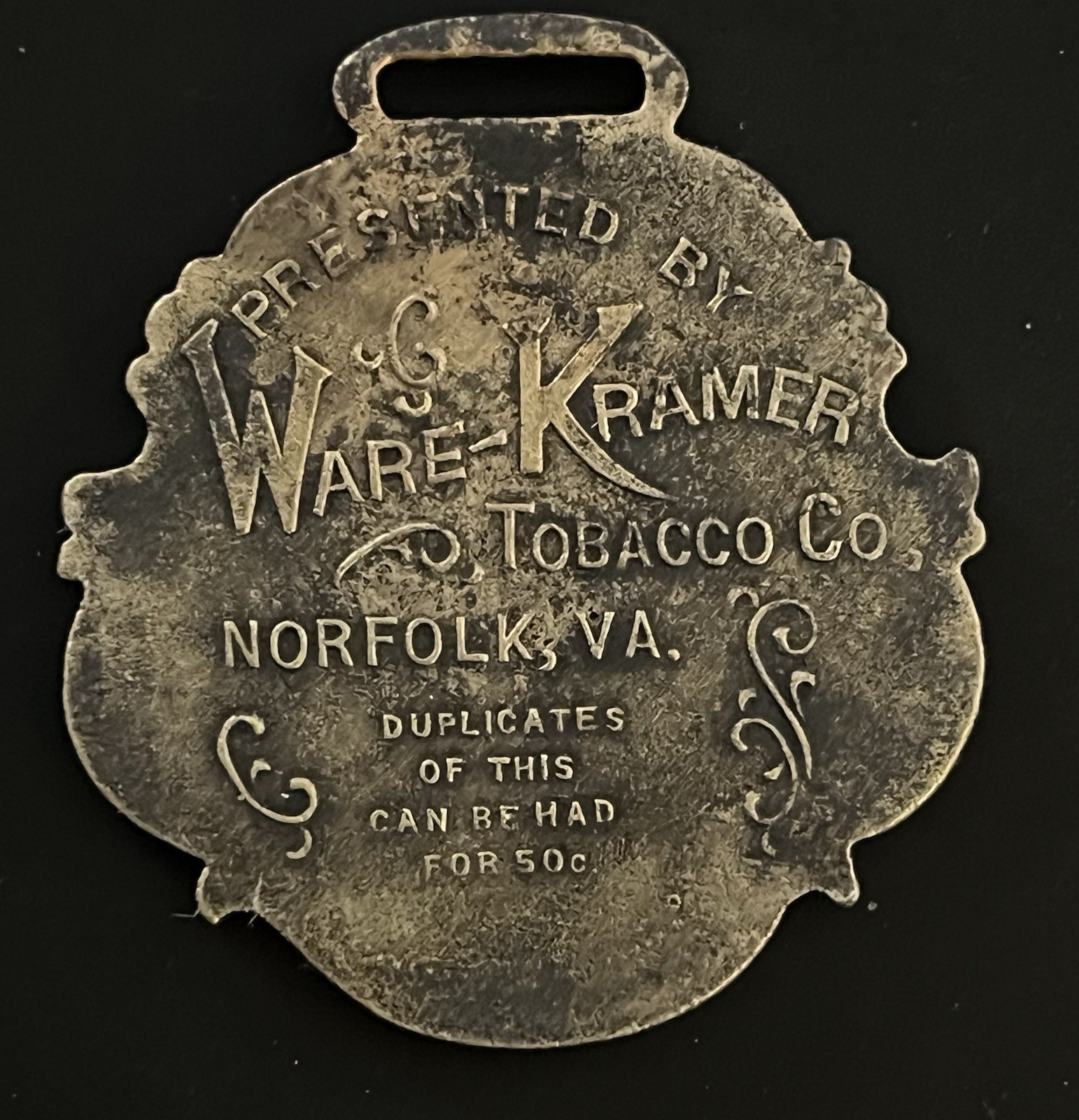 Antique WARE KRAMER Tobacco Co Pocket Watch FOB Norfolk Va