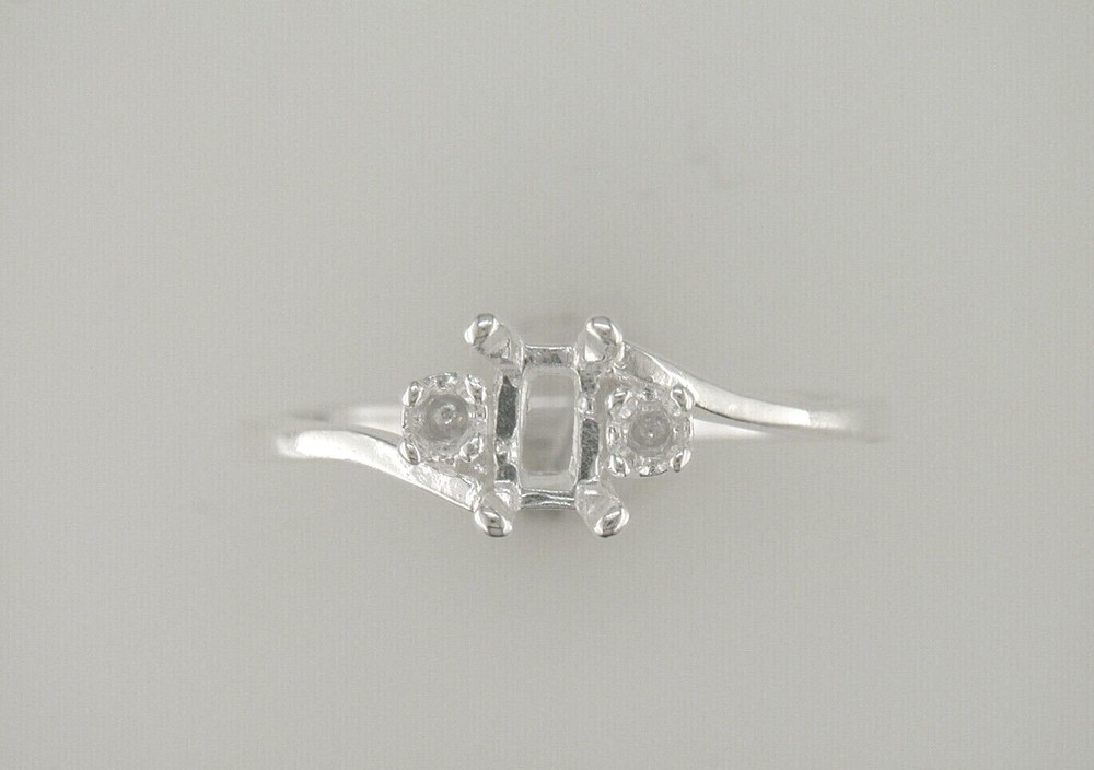 Emerald Cut Bypass Side Accent Ring Setting Sterling Silver