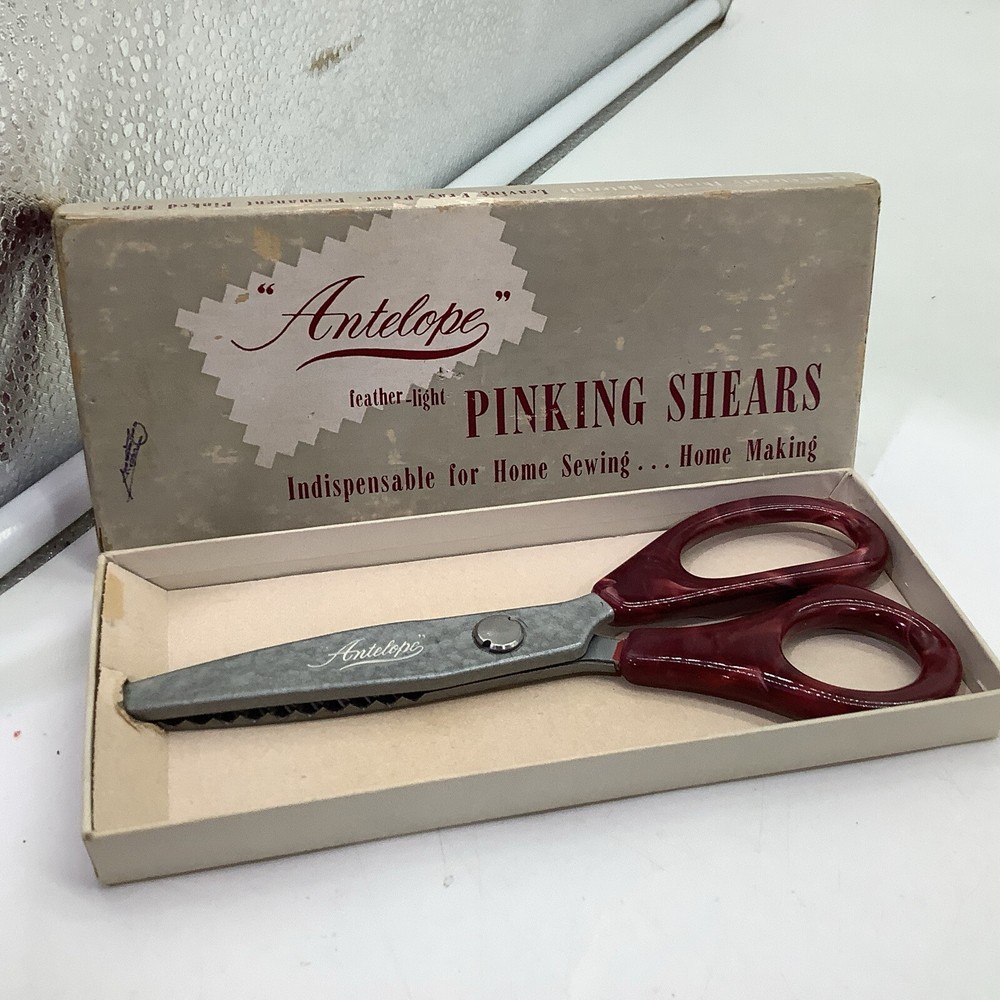 Antelope Sewing Pinking Shears Feather-Light Scissors Marbled Handle W Box USA