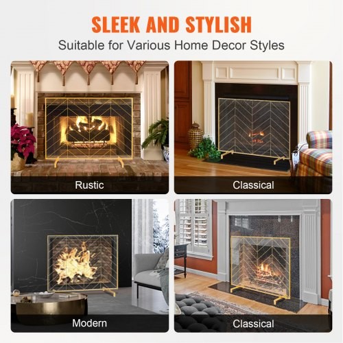 Fireplace Screen Single Panel Sturdy Iron Mesh Fireplace Screen 386L