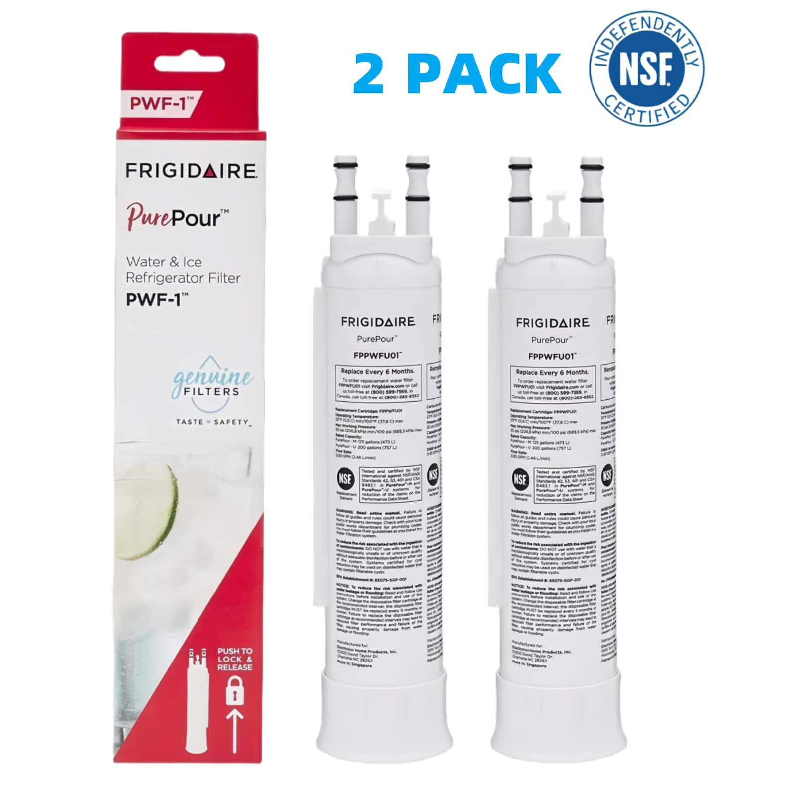 2 pack Frigidaire FPPWFU01 PWF-1 Refrige PurePour Water &Ice Refrigerater Filter