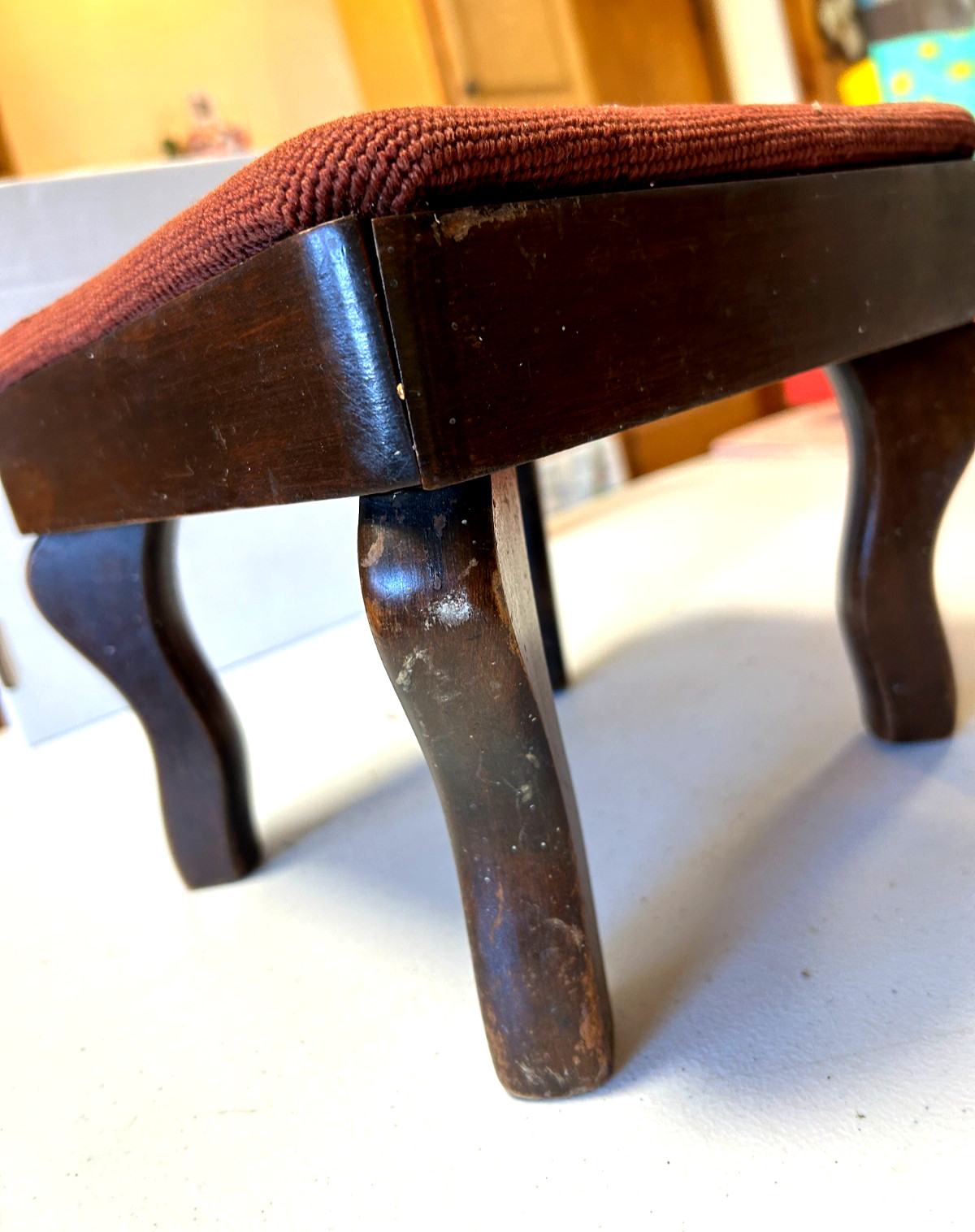 Vintage Footstool Floral Needlepoint Upholstery Victorian Coquette Leg Pad Feet