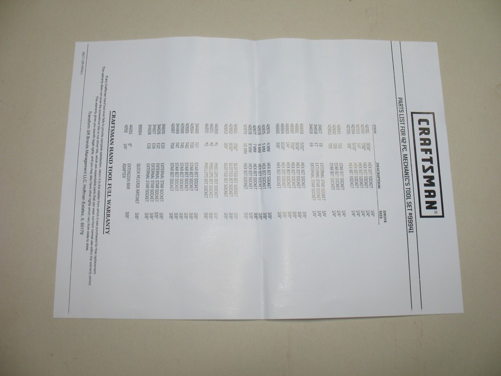 NEW EMPTY CRAFTSMAN 42 pc SOCKET WRENCH SET *EMPTY CASE* 99941 - NEW