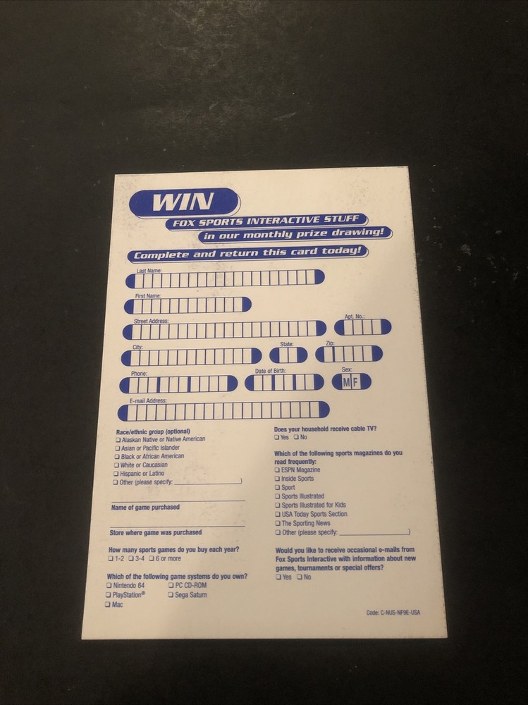 Fox Sports Nintendo Insert