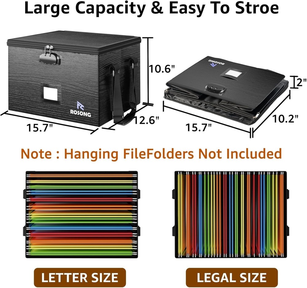 Fireproof Document Box with Lock Waterproof File Storage for Letter Legal Folder