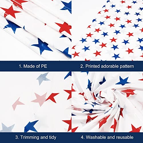 3 Packs Patriotic Plastic Tablecloth Rectangular Disposable Stars Table