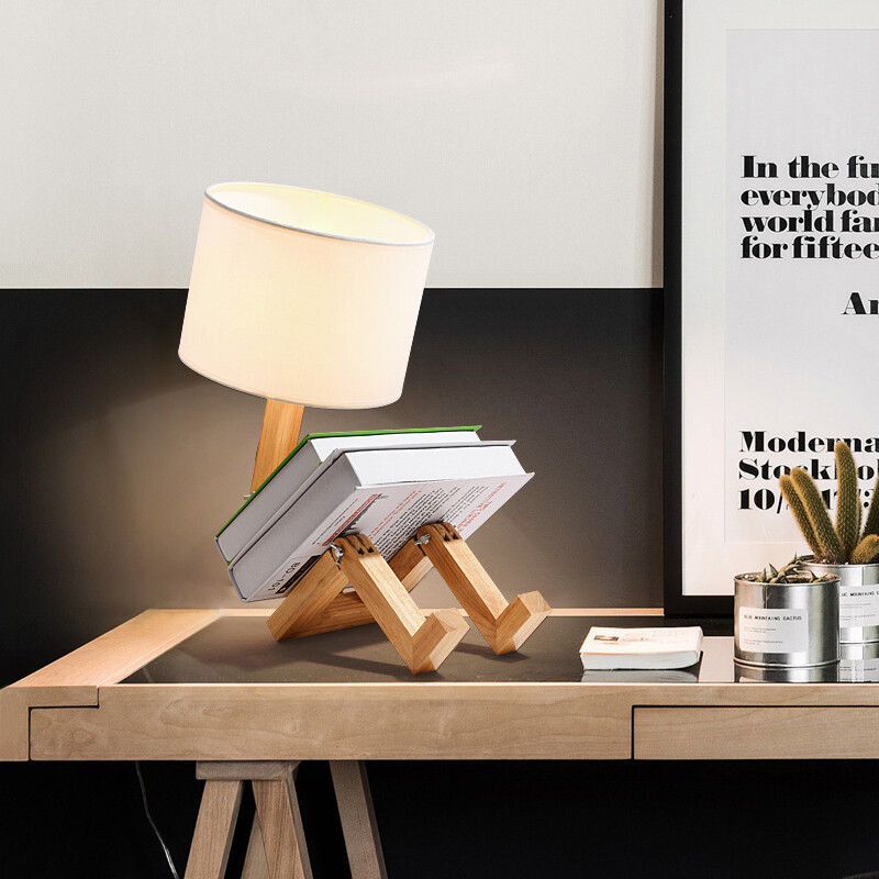 7W LED Adjustable Table Light Wooden Bedside Night Lamp E27/E26 Bulb Switch Plug