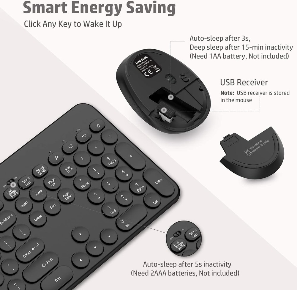 Wireless Keyboard and Mouse Combo with Phone and Tablet Holder (BLACK)