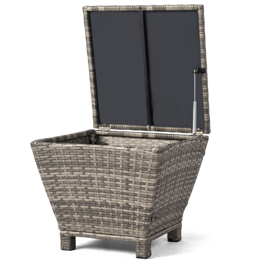 Outdoor PE Wicker Side Table with Storage, Small Patio Storage Bin Container