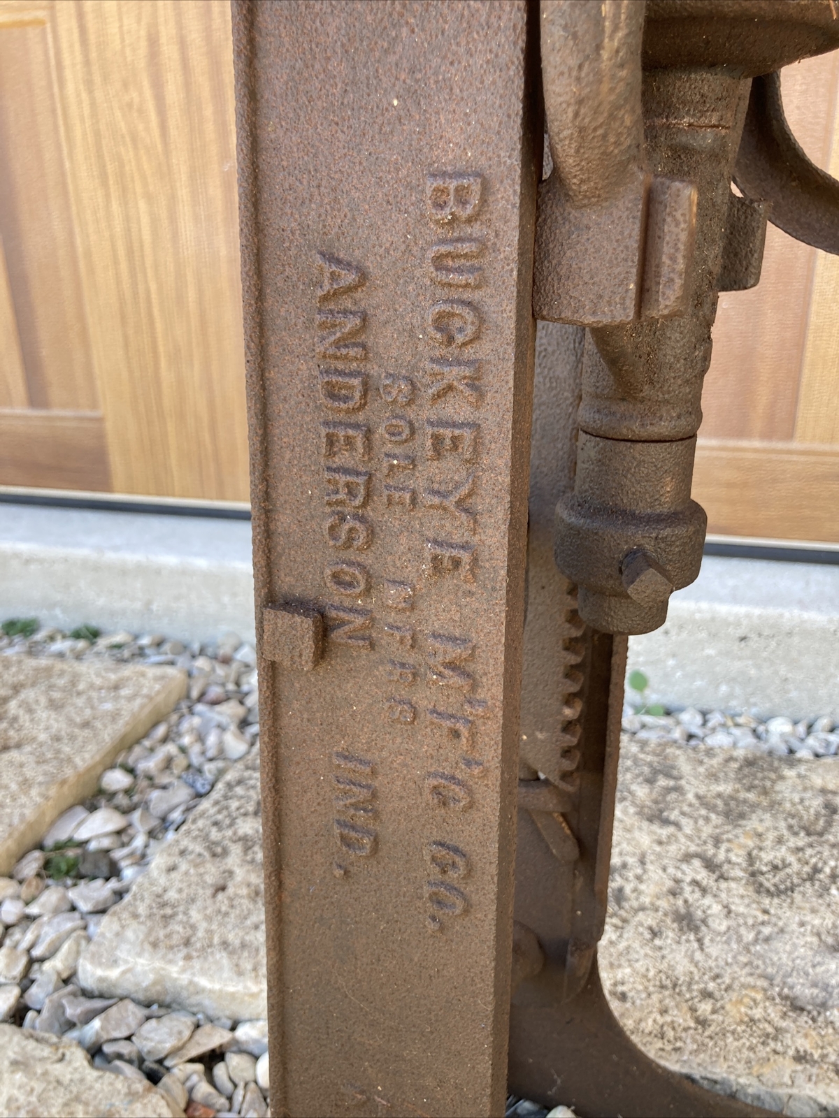 Antique Buckeye Boss Barn Beam Auger Drill Wood Cast Iron Anderson Indiana