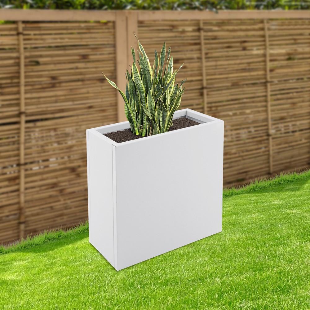 Modern Rectangular Planter Box White For Deck Patio Free Standing 22x20.5x10inch