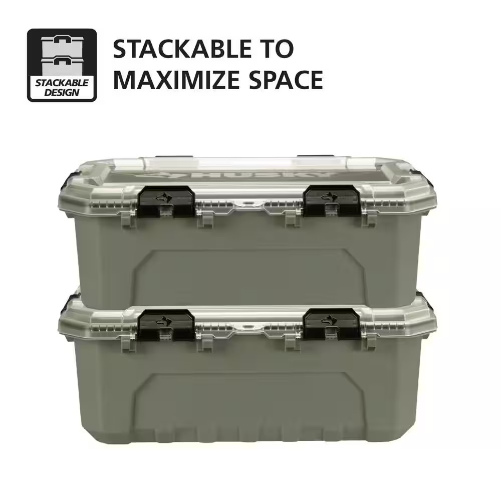 Husky Storage Container Bin Tote 2 Pack Heavy Duty Stackable Garage Workshop