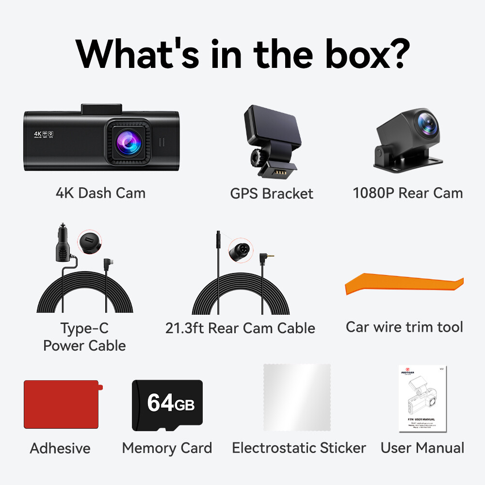 REDTIGER F7N Dash Cam 4K Dual Dash Camera Front and Rear With SD Card For Cars