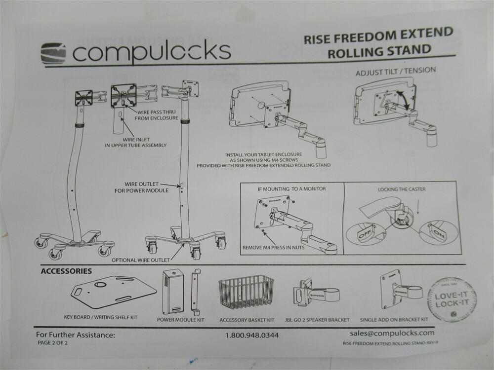 Compulocks TFDF02-WM, Model MCRSTDEXW, Rise Freedom Extend Rolling Stand - White