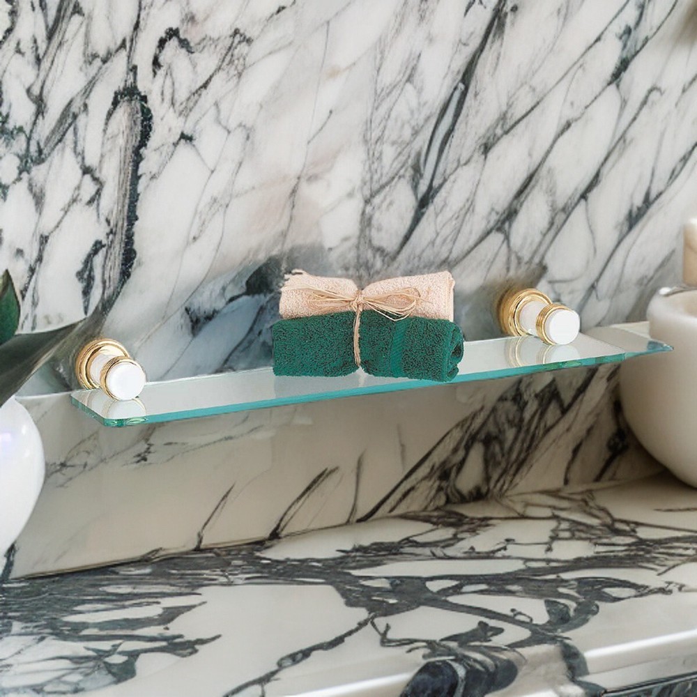 Floating Glass Shelf Kit 20 3/4" W Solid Brass Brackets | Renovator's Supply