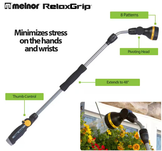 NEW 8-Pattern Watering Extension Wand 33in Adjustable Height Rubber Handle