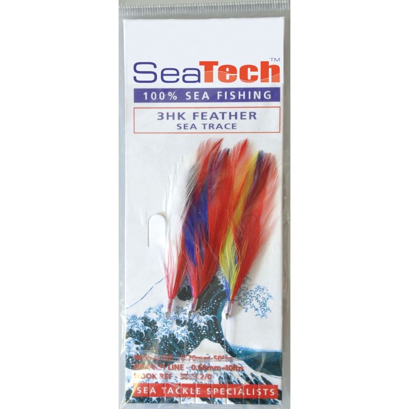 Storm/Seatech Coloured Mackerel Feathers 3 Hook Hook Size 3/0