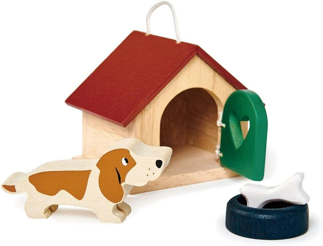 Dollhouse Pet Dog Set – Wooden Dog Figures & Accessories – Imaginative Storytell