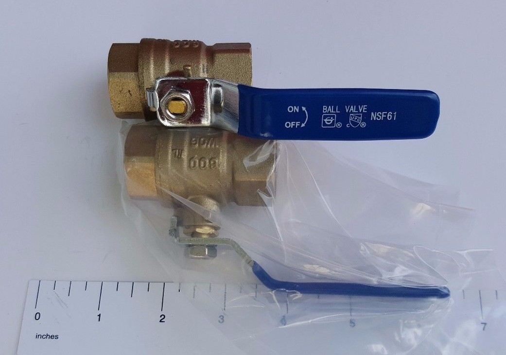 1) 3/4" FEMALE THREADED BALL VALVE, LEAD FREE BRASS, 600 PSI, WATER OIL GAS