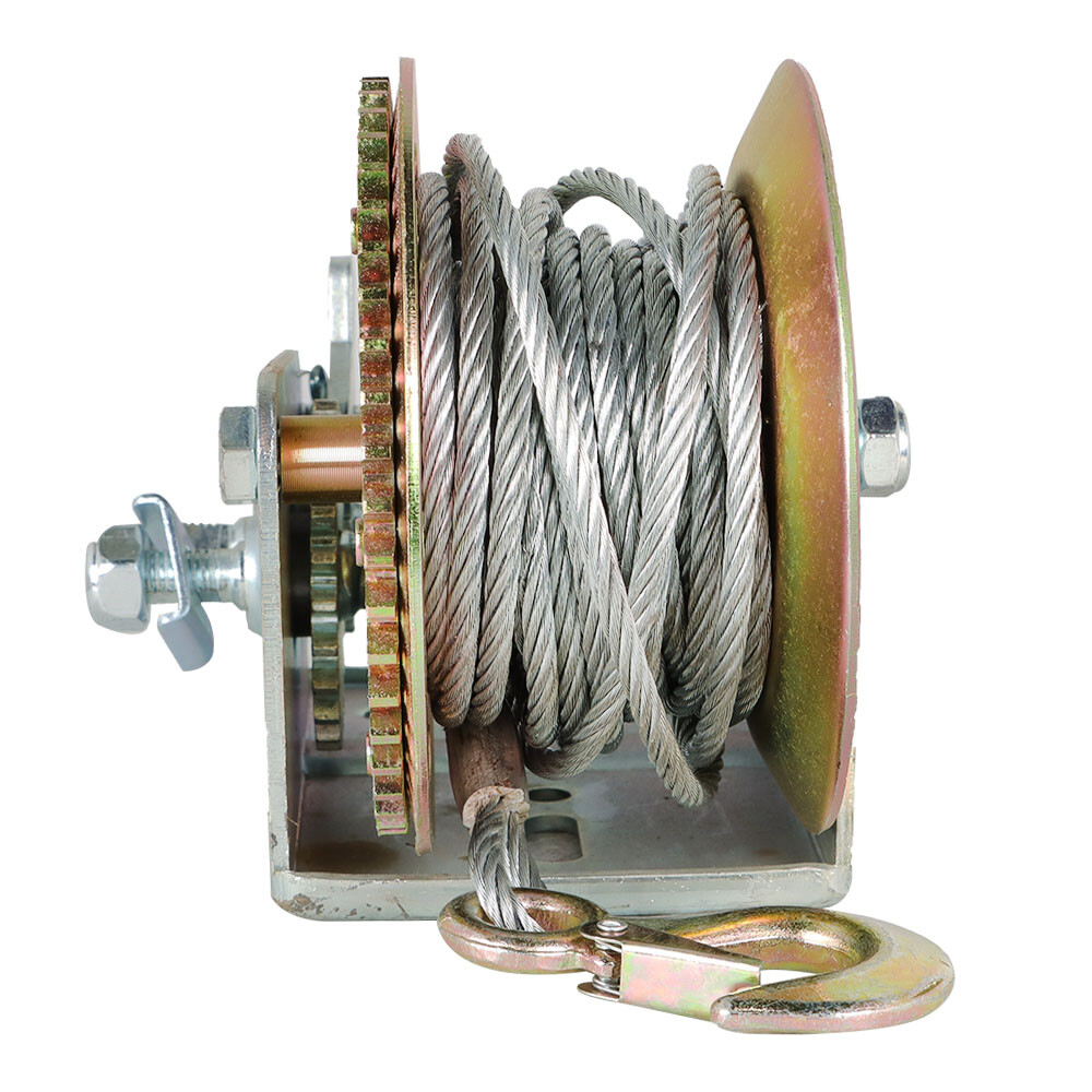 3500lbs Dual Gear Hand Winch Hand Crank Manual Boat ATV RV Trailer Cable