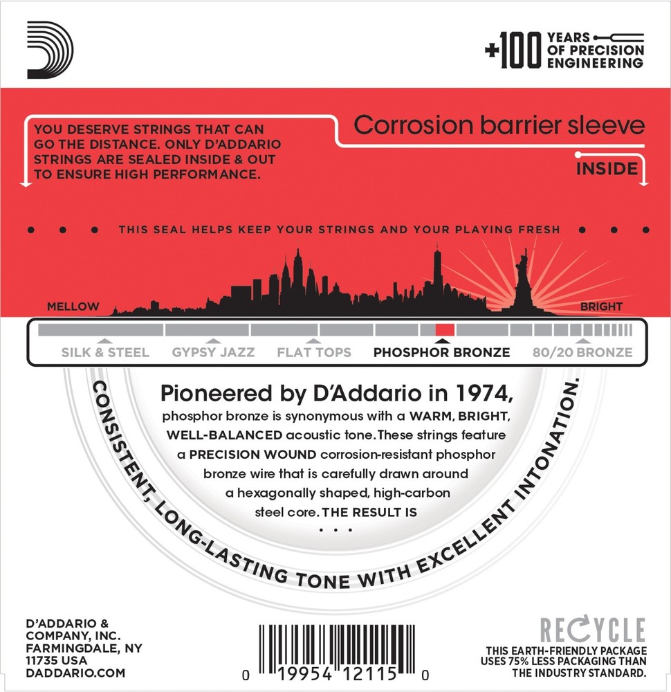 D'Addario EJ17 Phosphor Bronze Acoustic Guitar Strings Medium 13-56