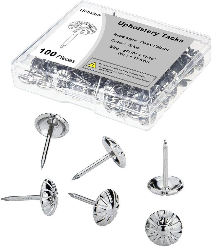 Unique Daisy Pattern Silver Upholstery Tacks, 100PCS, Perfect for Home Projects