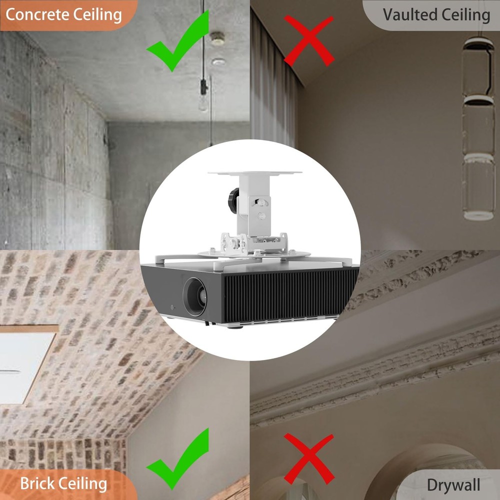 JOY worker Universal Projector Ceiling Mount Wall Bracket Holder Fits Flat or...