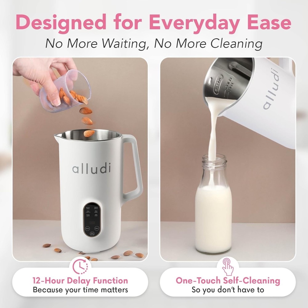 Automatic 10-in-1 Nut Milk Maker Machine, 27oz, Self-Cleaning, White