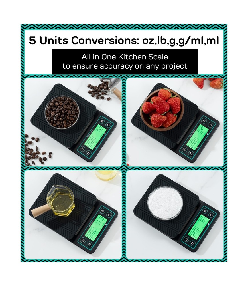 Coffee Gator Coffee Scale 0.1g Precision with Timer - 3kg Digital S... Fast Ship