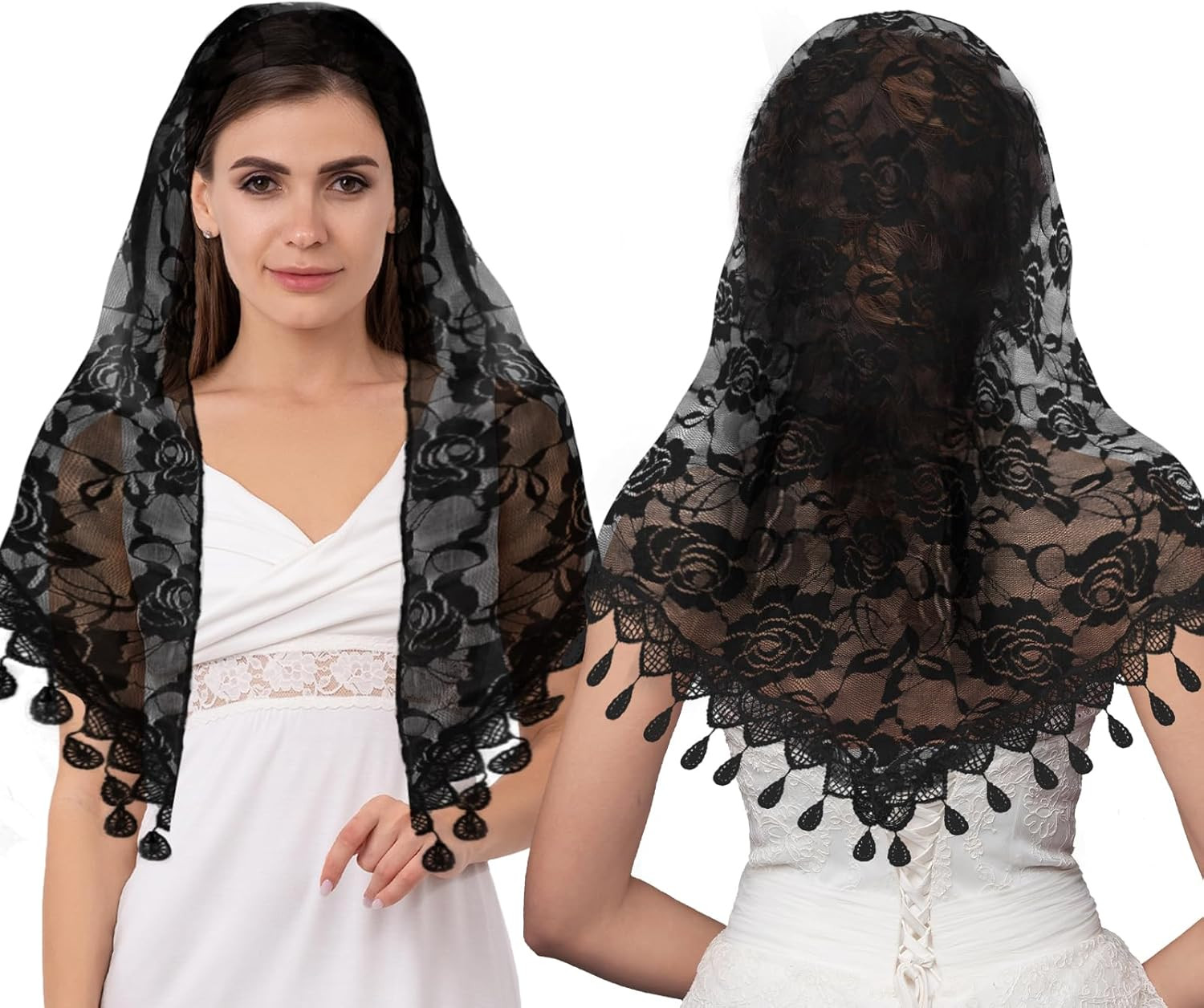2 Pcs Mass Veil Triangle Mantilla Cathedral Head Covering, Veils for Church Cath