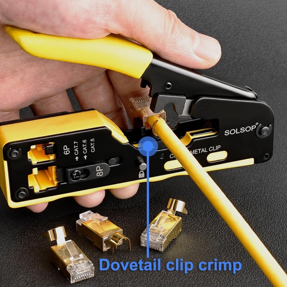 Compact RJ45 Crimp Tool Kit with Cable Tester & 50 Pass Through Connectors