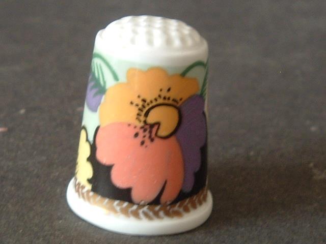 Bone China Thimble Decorated with Bright Flowers