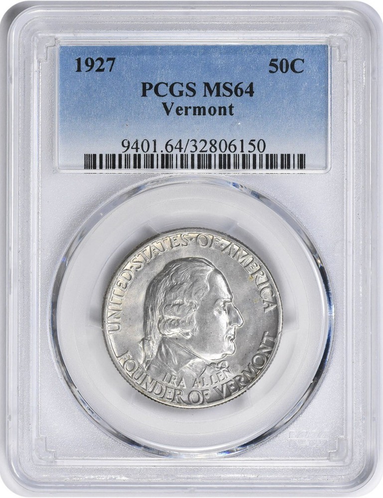 1927 Vermont Commemorative Silver Half Dollar MS64 PCGS