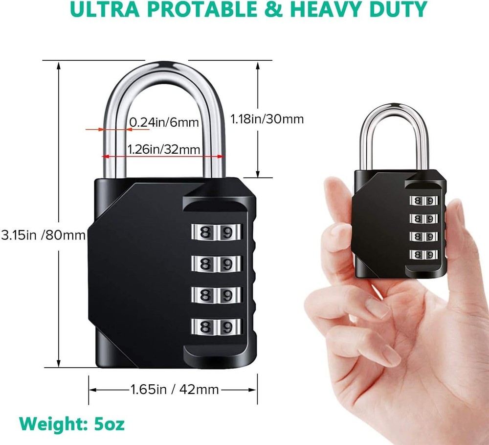 Resettable Combination Padlock - 4 Digit Lock - Waterproof & Heavy Duty - 2 Pack