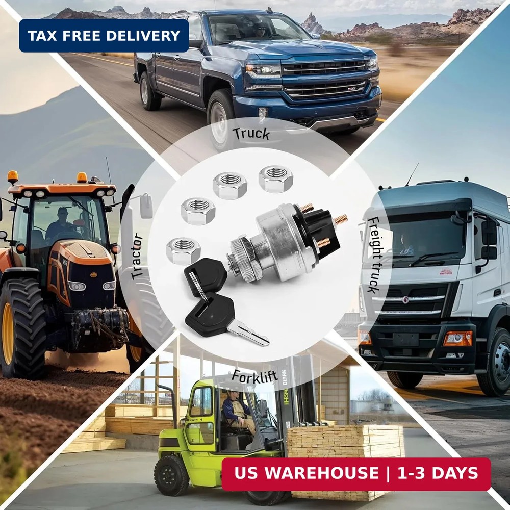 1 Set Wires Ignition Switch， with Key 4 Position Universal Ignition Key Switch,