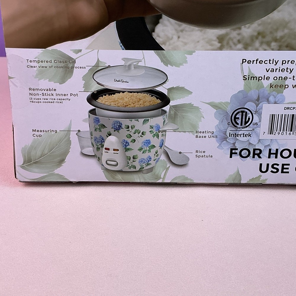 Dwell Studios Rice Cooker Blue Hydrangea Pattern* NEW* Makes 6 Cups/Non Stick*
