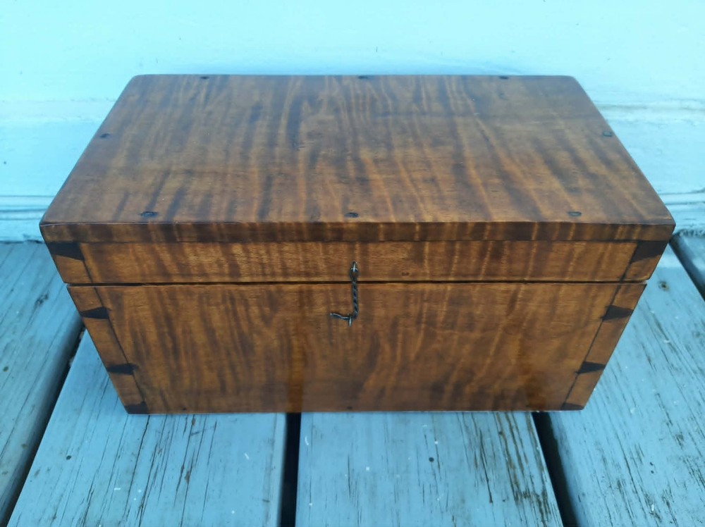 Antique REPRO 19th Tiger Maple Document Box