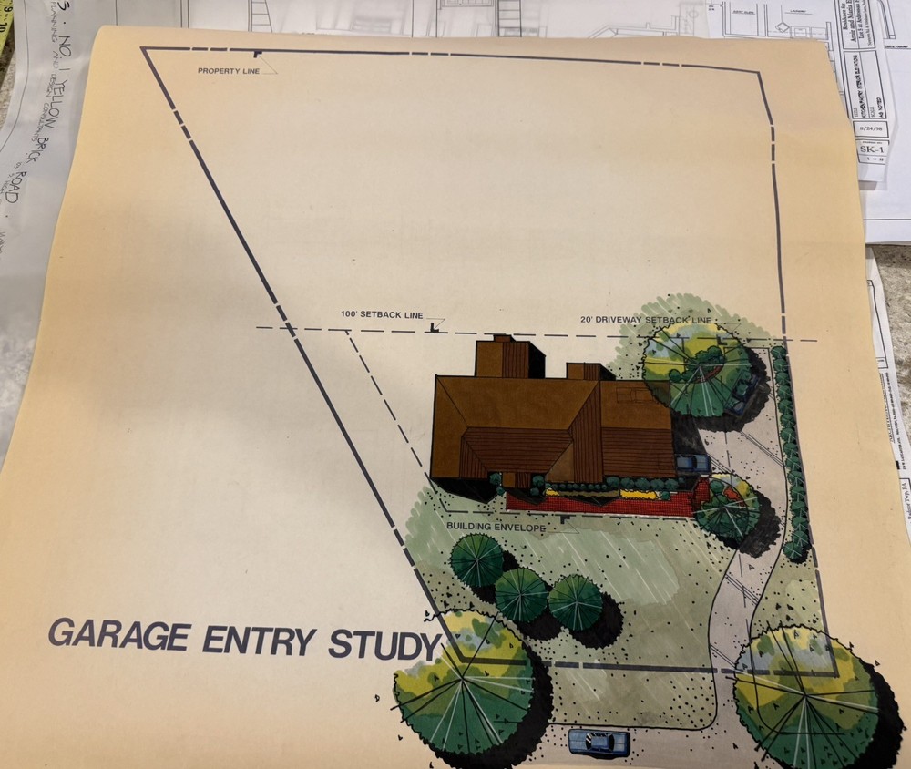 Architectural Garage Entry Study Rendering Hand Colored Site Plan 24x30