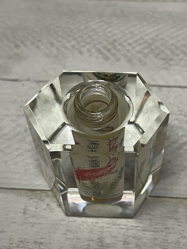 Chinese Reverse Painted Li Bien Perfume Bottle Koi Fish Design Refillable Empty